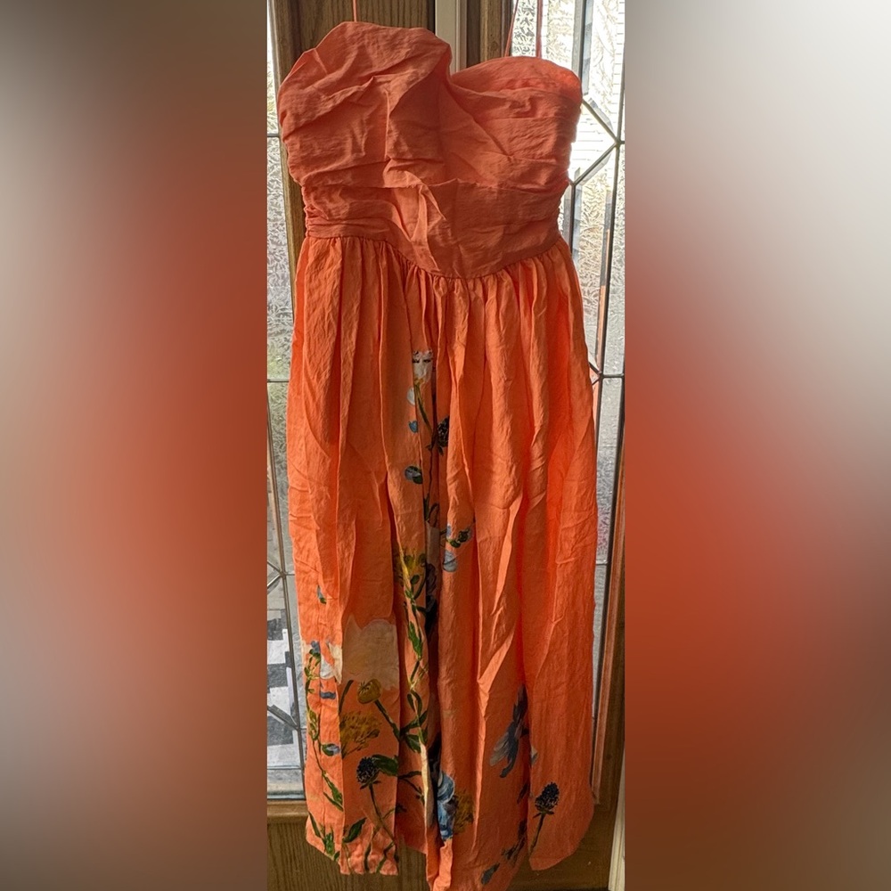 Anthropologie Coral Smocked Dress